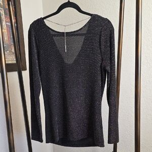 Michael Kors Black and Silver Glitter Sparkle Stretch Top Medium